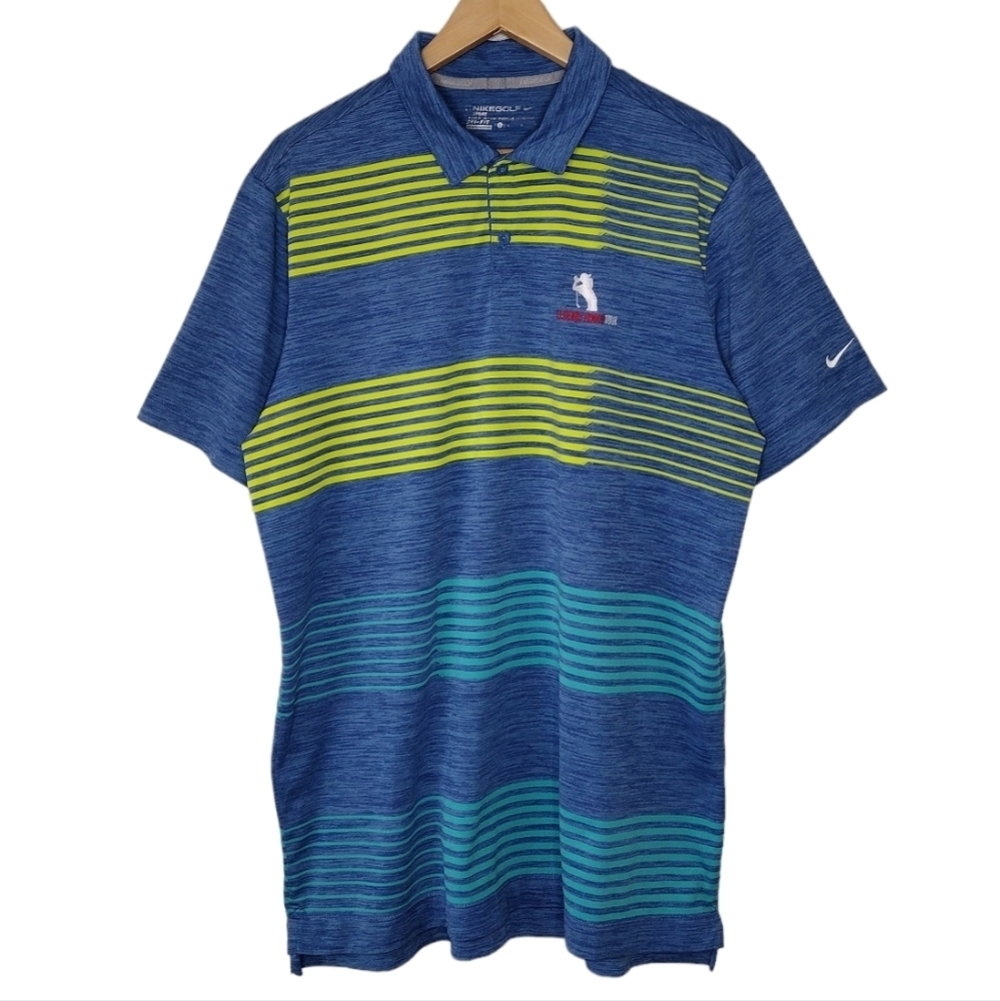 Nike Golf Sport Dri-Fit Striped Short Sleeve Athletic Polo Shirt Sz L
